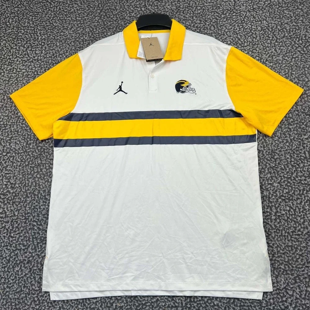 Air Jordan Michigan Wolverines Dri-Fit Polo Shirt Men Large White Jumpman New L